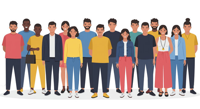 Diverse Group Of People Standing Together Flat Illustration Transparent PNG
