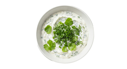 Creamy Yogurt Dip With Chives And Cilantro Isolated White Background