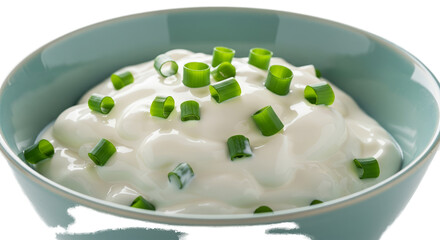 Creamy Yogurt Bowl With Fresh Green Chives Topping