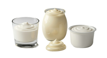 Creamy Yogurt In Glass Jar And Bowl Soft White Background