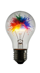 Creative Idea Light Bulb With Colorful Powder Explosion Isolated