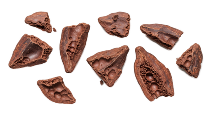 Crunchy Chocolate Pieces With Air Bubbles On Brown Background