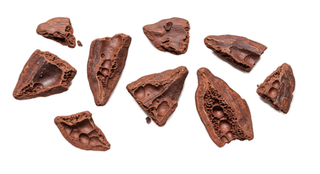 Crunchy Chocolate Pieces With Air Bubbles On Brown Background