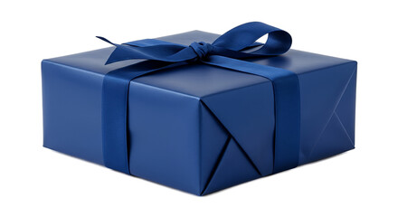 Elegant Blue Gift Box with Shiny Ribbon on Monochromatic Background
