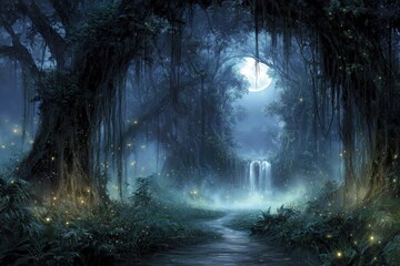Magical Moonlight Forest Path