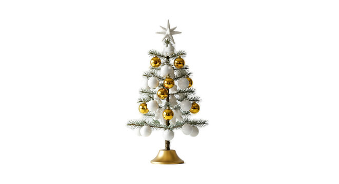 Elegant Christmas Tree White Gold Ornaments Isolated Soft Light