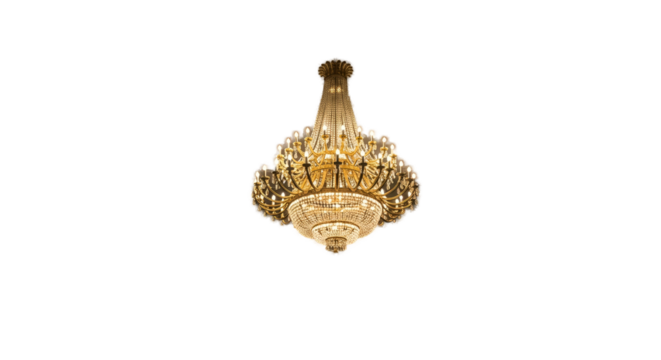 Elegant Crystal Chandelier With Warm Golden Light Hanging From Ceiling