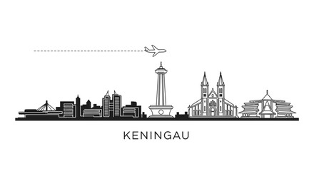 Obraz premium Keningau Skyline Landmark Outline Airplane Travel