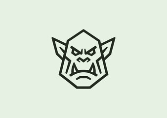 An angry orc logo showcasing brute strength and fury, rendered in aggressive angular line art style for a bold visual impact