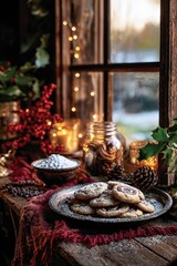 Vintage Holiday Cookies with Velvet Runner and Candles