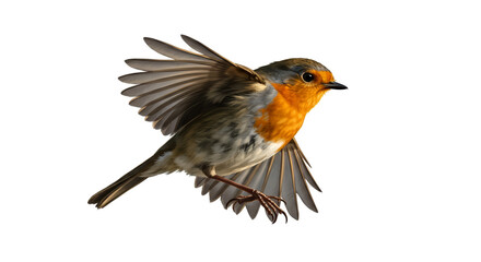 European Robin Bird Flying Orange Chest Detailed Realistic Photo