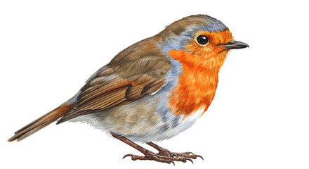 Fototapeta premium European Robin Bird Realistic Photo Detailed Texture Warm Orange Chest