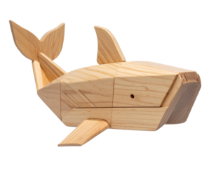 Minimalist Wooden Whale Shark Toy, Geometric Abstract Design, isolated