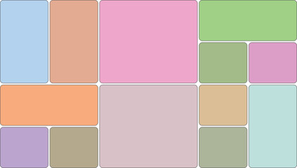 Abstract geometric mosaic of pastel colored rectangles and squares