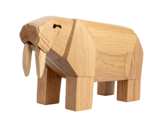  Minimalist Wooden Walrus Toy, Geometric Abstract Design, isolated