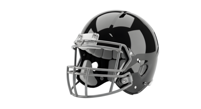 Black american football helmet isolated on transparent background, a crucial piece of protective gear for athletes, ensuring safety during intense gameplay