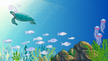 underwater world with fishes