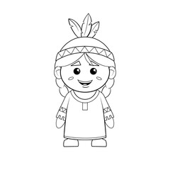 Indian girl thanksgiving clip art hand drawn black and white 