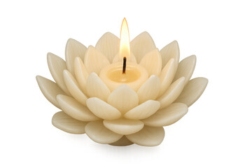 Lotus flower candle burning, symbolizing meditation, spirituality, zen, relaxation, wisdom, and peace on transparent background