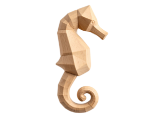  Minimalist Wooden Seahorse Toy, Geometric Abstract Design, isolated