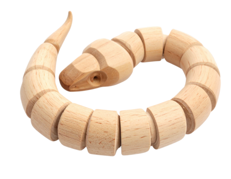 Minimalist Wooden Sea Snake Toy, Geometric Abstract Design, isolated