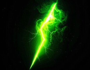 Diagonal green lightning glowing electric energy background