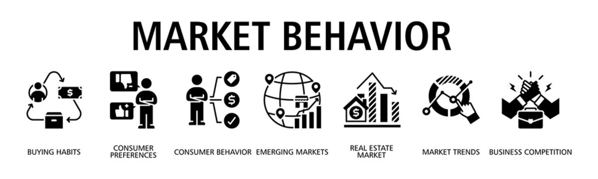 Market Behavior banner web icon vector illustration concept with icon of buying habits, consumer preferences, consumer behavior, emerging markets, real estate market
