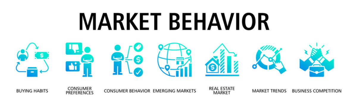 Market Behavior banner web icon vector illustration concept with icon of buying habits, consumer preferences, consumer behavior, emerging markets, real estate market
