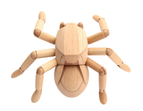  Minimalist Wooden Orb Weaver Spider Toy, Geometric Design, isolated
