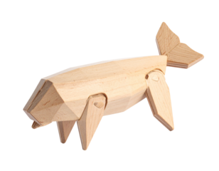Minimalist Wooden Manatee Toy, Geometric Abstract Design, isolated