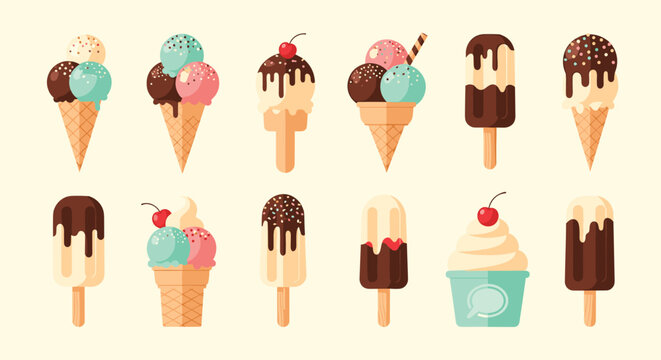 Assorted Ice Cream Treats - Cones, Popsicles, and Cups.