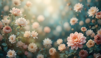 Colorful flowers blooming in a sunlit garden and forest