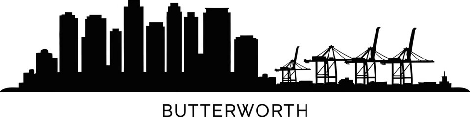 Butterworth Skyline Silhouette with Cranes and Buildings