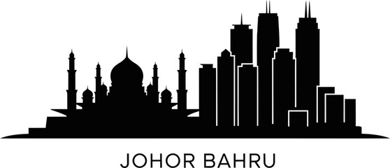 Obraz premium Johor Bahru Skyline Silhouette Black and White