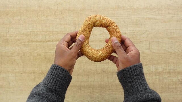 Enjoying a delicious bagel in a cozy setting