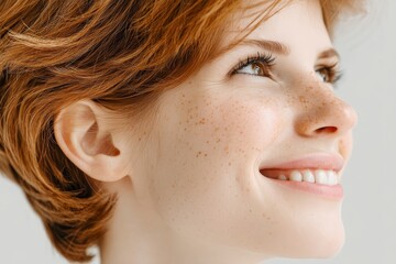 Close-up of Smiling Woman with Red Hair and Freckles
