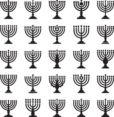Black Menorah Pattern, Hanukkah Symbol Design, Jewish Festival of Lights Background, Judaica Seamless Pattern, Religious Holiday Decoration
