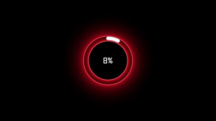 Glowing red circular progress bar with 15 percent loading indicator on black background circle - Powered by Adobe