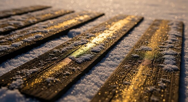 Golden bars covered in frost and snow
