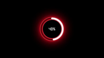 Digital progress indicator with red neon ring showing 95 percent loading circle circular