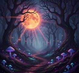 An Eerie and Magical Enchanted Forest at Night