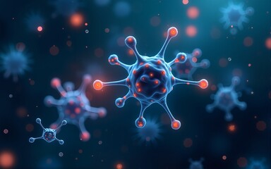 Digital concept of molecular structures and neural network representing scientific research and biotechnology advancements. High quality