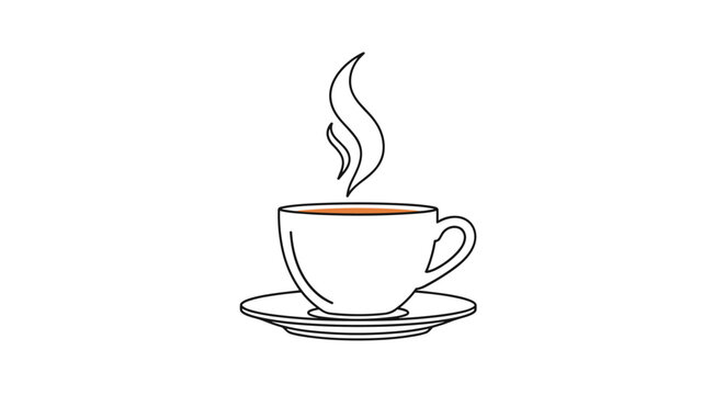 Minimalist line art illustration of a steaming hot coffee cup.
