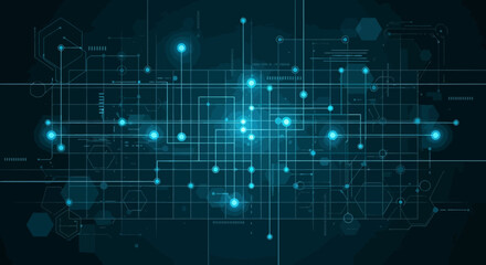 Obraz premium Vector Background Digital Circuitry in Futuristic Tech Style with Blue Neon Elements