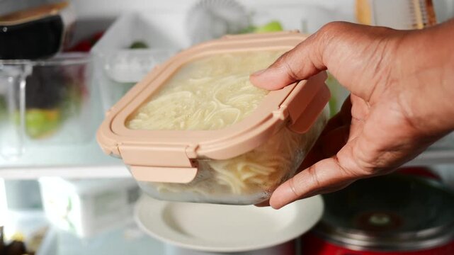 Storing cooked noodles in container for later use