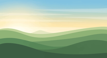 Obraz premium Minimalist Vector Landscape Background with Rolling Hills and Sky in Soft Gradient Colors in Modern Style