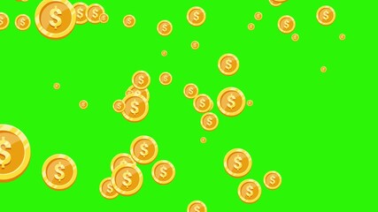 Gold coins exploding loop background 4k. Seamless loop animation with realistic gold coin particles.