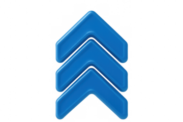 Blue up arrows icon symbolizing growth, improvement, rising, success, progress, and increasing direction on transparent background