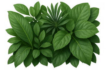 Lush green foliage mix on transparent background representing nature, growth, and environmental concepts