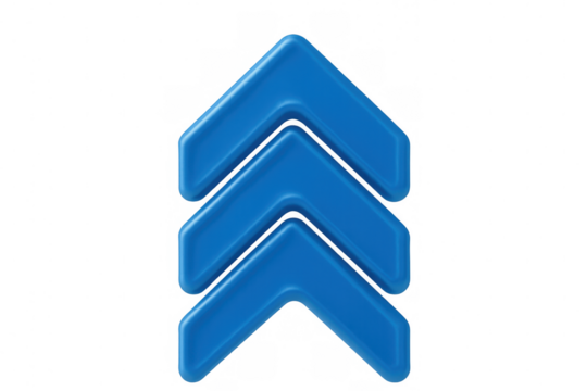 Blue up arrows icon symbolizing growth, improvement, rising, success, progress, and increasing direction on transparent background